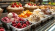 ice cream bar with different types of fruit ice cream with pieces of fruit.. ai generated