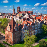 Fototapeta Dziecięca - Aerial landscape of the Main Town of Gdansk by the Motlawa river, Poland.