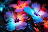 Fototapeta Londyn - Exotic Neon flowers plant. Art light. Generate Ai