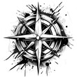 Intricate Compass Tattoo Design on White Background