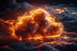 An illustration of a cloud on fire with glowing orange and yellow embers floating upwards.