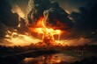 Deafening Nuclear explosion dramatic scene. Danger bomb. Generate Ai