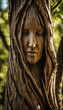 Wooden sculpture with woman's face