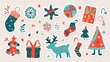 Generate a charming set of Christmas cartoon stickers, showcasing festive elements like reindeer