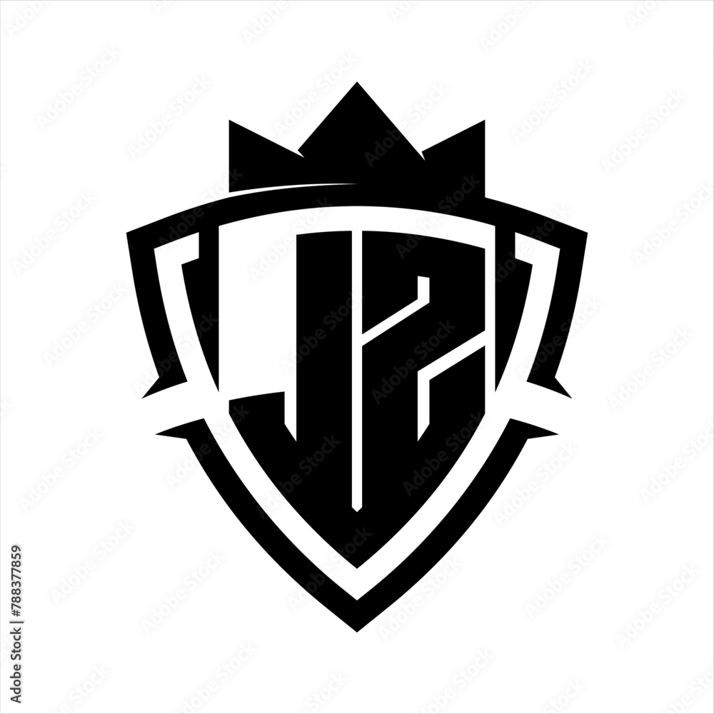 JZ Letter bold monogram triangle curve shield shape with crown black ...