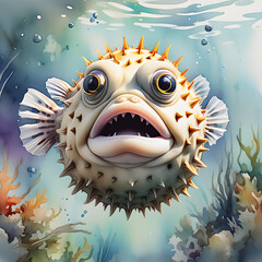 Wall Mural - puffer fish in aquarium