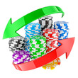 Casino Tokens with green and red arrows around. 3d rendering isolated on transparent background