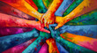 © Vita - Diverse team support concept of holding hands together. Communication and support of strong diverse network team colourful illustration of empowerment from abuse