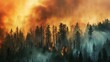 Smoke billowing ominously from a burning forest, underscoring the environmental impact of wildfires