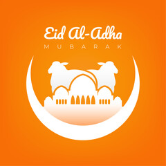 Canvas Print - Minimal Eid al-Adha Mubarak social media greeting vector with sheep, mosque, and crescent