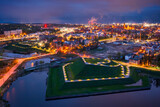 Fototapeta Morze - Bison bastion, 17th-century fortifications of Gdańsk illuminated at night. Poland