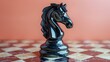 Glossy chess knight soft beige background vibrant contrast minimal design close focus