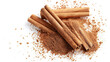 Sensational Cinnamon Delight A Striking Presentation of Cinnamon Sticks and Powder against a White Backdrop