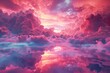 Pink Mystery Clouds, Fantastic Sea Reflections, Bright Lights in the Morning, Colorful Fluffy Clouds Flowing in sky
