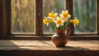 vase with daffodil flower in the room rustic