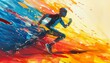 A man running very fast with bright abstract colors.