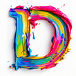 Letter D uppercase. Colorful paint splash on white background