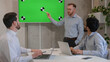 Office conference meeting male chief talking to diverse men team professional businessmen business workers listen to CEO discuss design data analysis plan marketing strategy on chroma key green screen