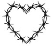 Heart-shaped barbed wire. The concept of unhappy love. Valentine's Day. Barbed wire frame. Black and white illustration of barbed wire. Dangerous love.