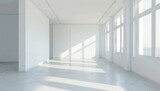 Fototapeta  - A large, empty room with white walls and white floors by AI generated image