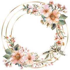Wall Mural - circle border floral watercolor isolated on white or transparent background