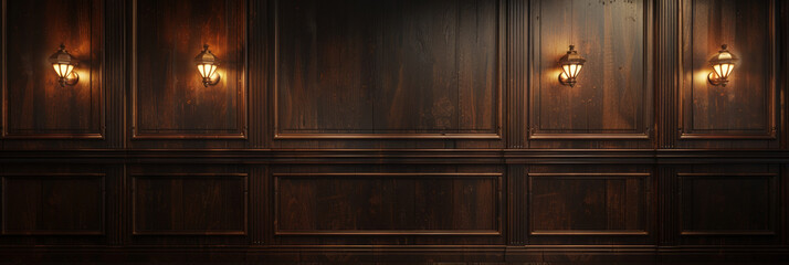 Wall Mural - brown  paneling wall background  , empty room interior with  wooden wall panels, copy space, Luxury wood paneling background or texture