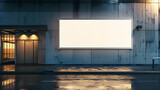 Fototapeta Londyn - Blank white advertising billboard on a office building wall at night, mockup