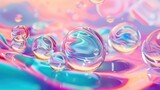 Fototapeta  - 3d rendering floating liquid soap bubbles in holographic vibrant colors. AI generated image