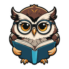 owl bird read a book, clipart vector isolation