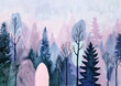 cute boho forest with tree in oilpaint style background