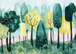 cute boho forest with tree in oilpaint style background