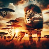 Majestic Lion Overlooking the Serengeti Plains at Sunset