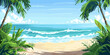 Blank background beach by the sea summer vector cartoon illustration, copy space landscape beach and ocean 