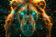 A technologically advanced lion visage constructed from a matrix of glowing circuits.