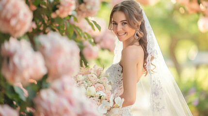 happy bride in the park