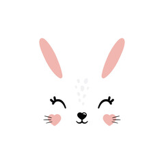 Wall Mural - Vector illustration of cute bunny, rabbit, hare. Cutie animal portrait in pastel colors. Stickers, wall art, kids room decoration, easter decor, print, design