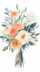 Wall Mural - Hand-Tied Bouquet of Coral Roses Illustration for Bridal Magazines