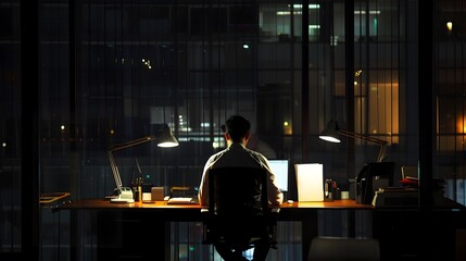 Wall Mural - Executive Dedication: Embracing Solitude in the Pursuit of Responsibility through Late-Night Office Hours