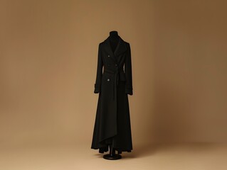 Wall Mural - Long black coat Mockup, a line skirt, on a mannequin on a solid background