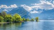 beautiful lake with mountains in spring in high resolution and high quality. landscape concept, seasons