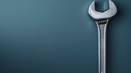 An adjustable wrench on a blue background.