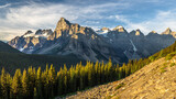 Fototapeta Sawanna - Epic panorama view at sunrise of scenic alpine landscape of The Valley of the 10 Peaks in the Rocky Mountains of Banff National Park, Alberta, Canada.