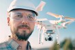 Professional drone operator holding a quadcopter with camera in bright daylight