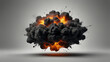 Large fireball blast with black smoke. fiery explosion with smoke isolated on white background, smoke