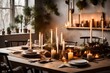 a hygge dining area with candlelight and natural elements, fostering a sense of togetherness in a Scandinavian interior.