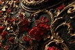 Elegant Richly ornate black red wall. Interior fabric. Generate Ai