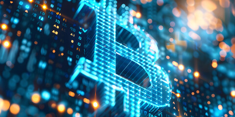 Wall Mural - Blue Bitcoin banner Bitcoin header banner Bitcoin background Cryptocurrency banner Cryptocurrency background Crypto banner Crypto background