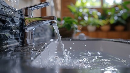 Wall Mural - Faucet and water flow on bathroom