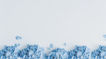 Wall Mural - White background with a frame of blue flowers at the bottom.
