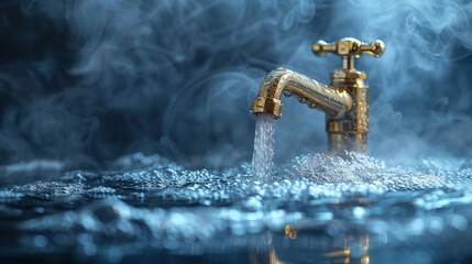 Wall Mural - Hot water tap with steam. Vector